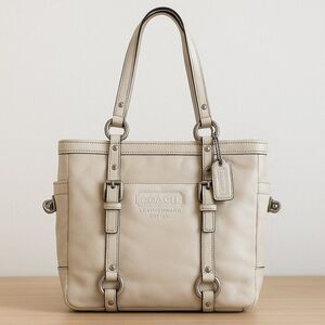 Coach Gallery Tote F11524 Bone White Leather Shoulder Bag Medium 10x9 VTG 2008